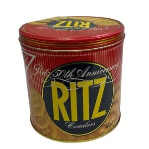 Vintage 1984 50th Anniversary Ritz Crackers Round 12oz Metal Tin w Lid